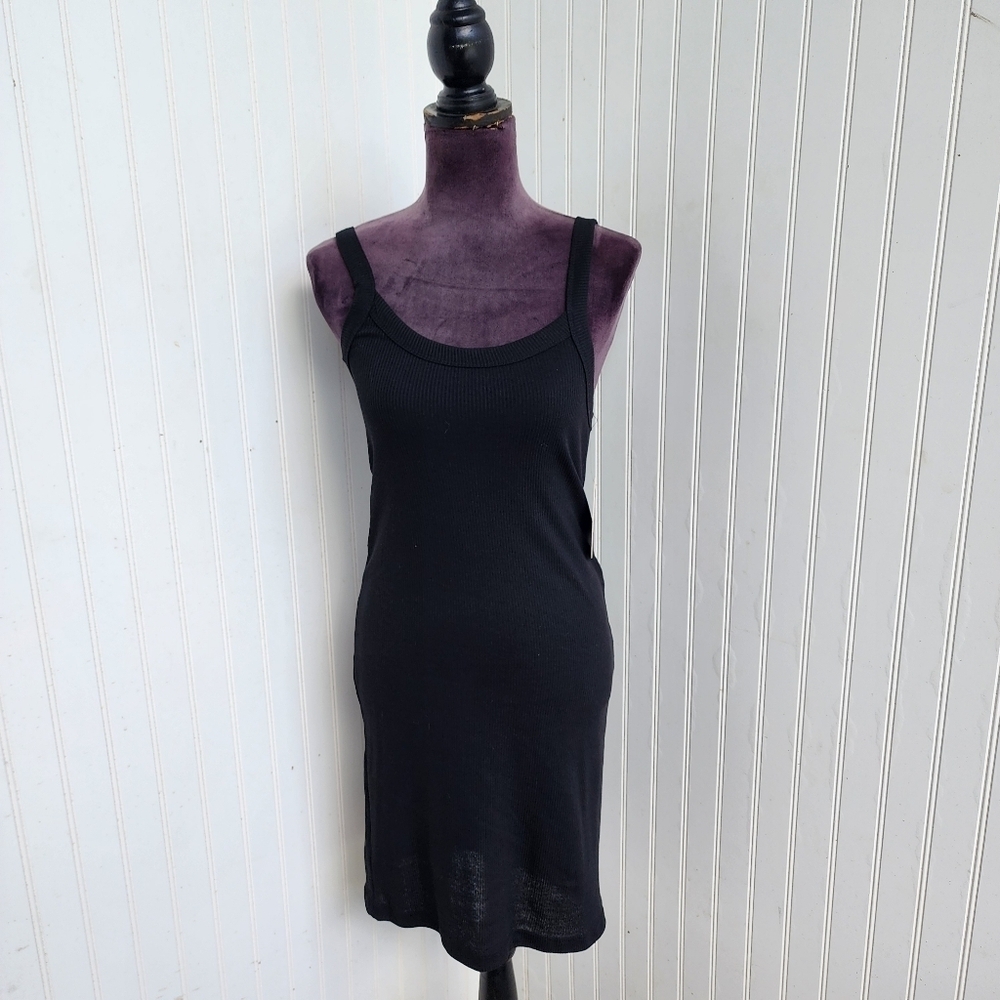 NWT COMFY Lifestyle Womens Black Ribbed Tank Dress Cotton Blend Stretch Sz M